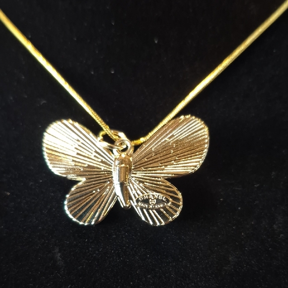 Elegant Upcycled Gold and Pink Butterfly Necklace #23 - Picture 2 of 2